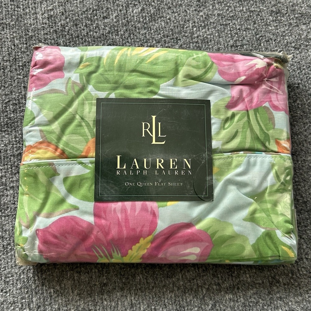 Ralph Lauren Sheets Vintage Sandy Lane Blue Floral Queen Flat Sheet Cotton‎ USA